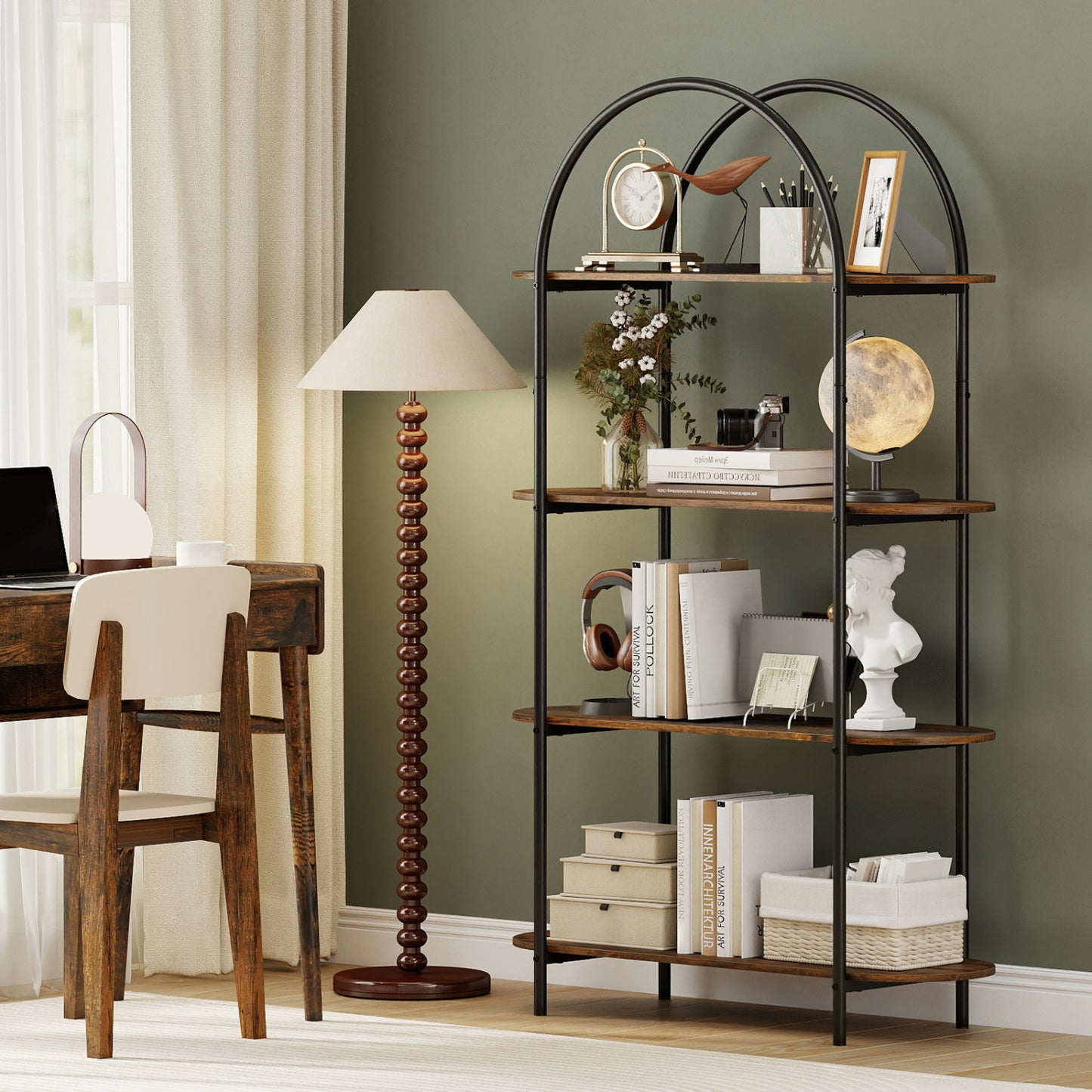 4-Tier Open Bookcase with Sturdy Metal Frame for Living Room-Rustic Brown