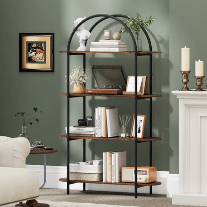 4-Tier Open Bookcase with Sturdy Metal Frame for Living Room-Rustic Brown