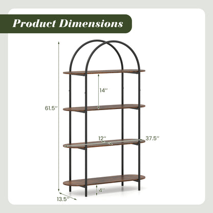 4-Tier Open Bookcase with Sturdy Metal Frame for Living Room-Rustic Brown