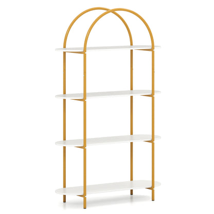 4-Tier Open Bookcase with Sturdy Metal Frame for Living Room-White & Golden