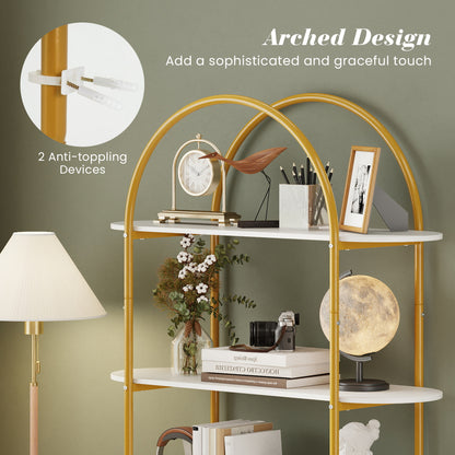 4-Tier Open Bookcase with Sturdy Metal Frame for Living Room-White & Golden