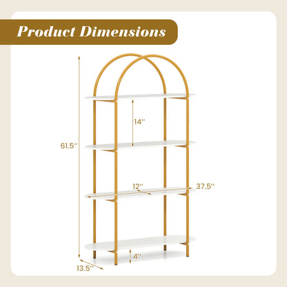4-Tier Open Bookcase with Sturdy Metal Frame for Living Room-White & Golden