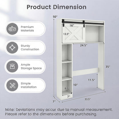 4-Tier Over The Toilet Storage Cabinet with Sliding Barn Door and Storage Shelves-White