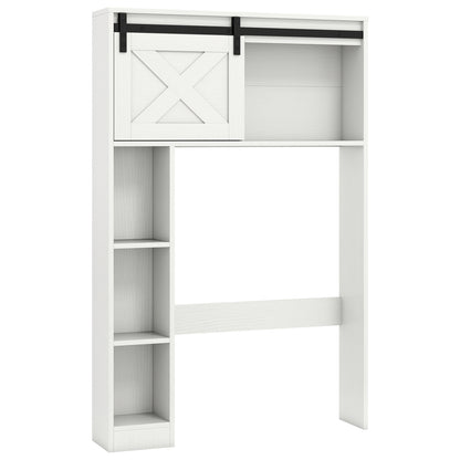 4-Tier Over The Toilet Storage Cabinet with Sliding Barn Door and Storage Shelves-White