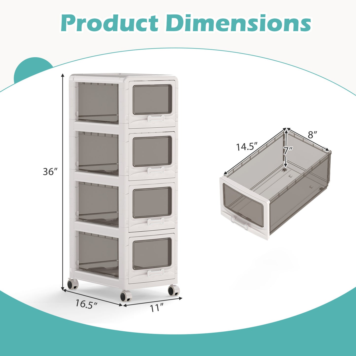 Rolling Storage Cart with Drawers and Lockable Wheels