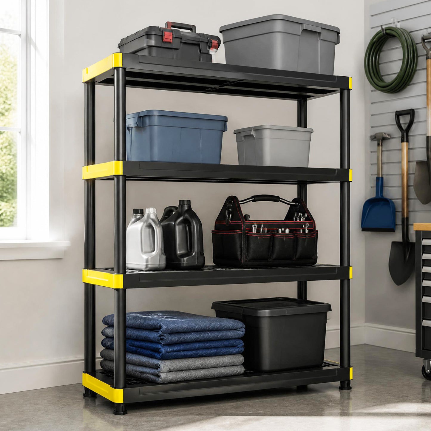 4-Tier Heavy-Duty Plastic Storage Shelf - 440 lbs Capacity