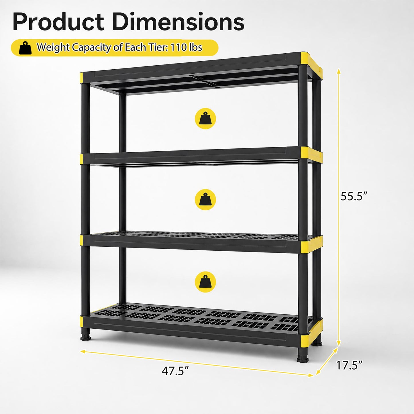 4-Tier Heavy-Duty Plastic Storage Shelf - 440 lbs Capacity