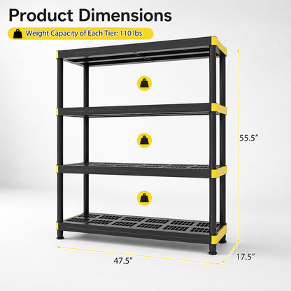 4-Tier Heavy-Duty Plastic Storage Shelf - 440 lbs Capacity