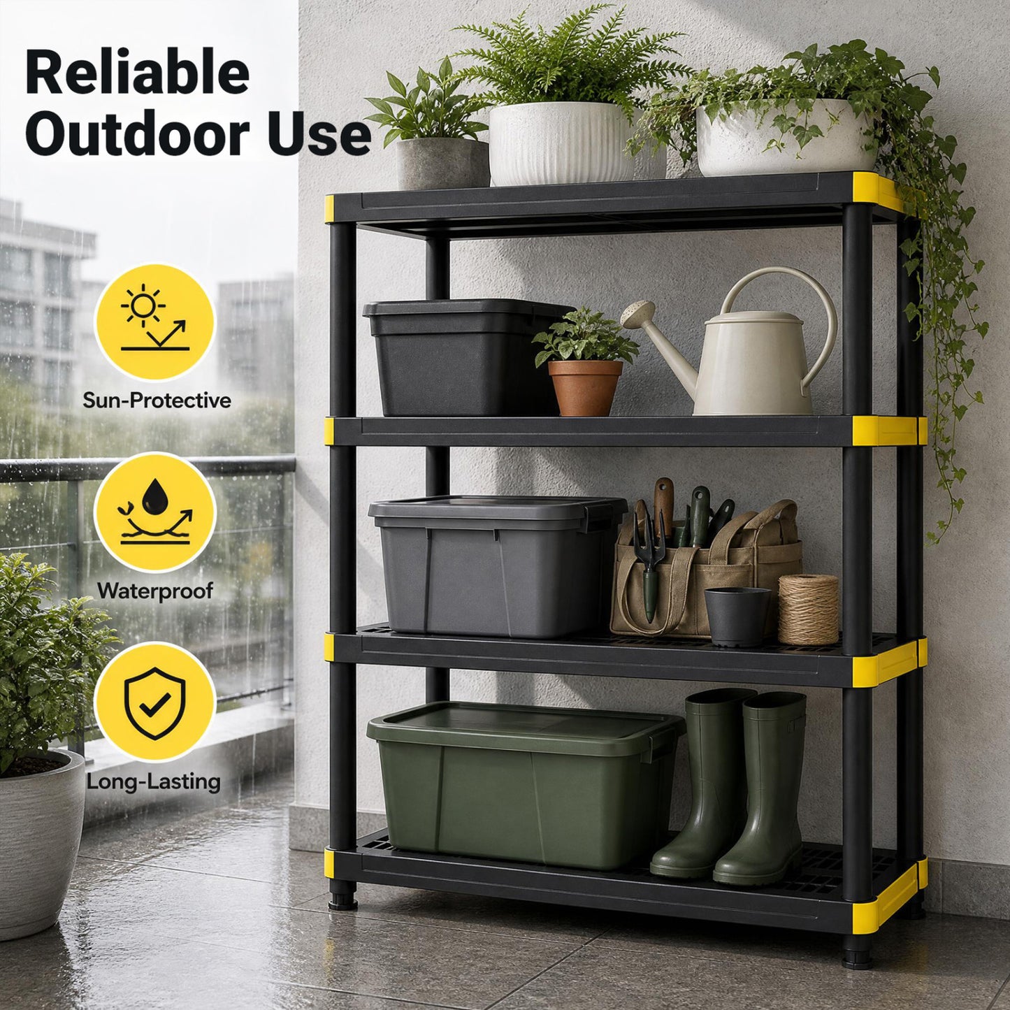 4-Tier Heavy-Duty Plastic Storage Shelf - 440 lbs Capacity