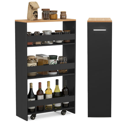 4-Tier Rolling Storage Cart Slim Kitchen Cart on Wheels with Open Shelves and Handle