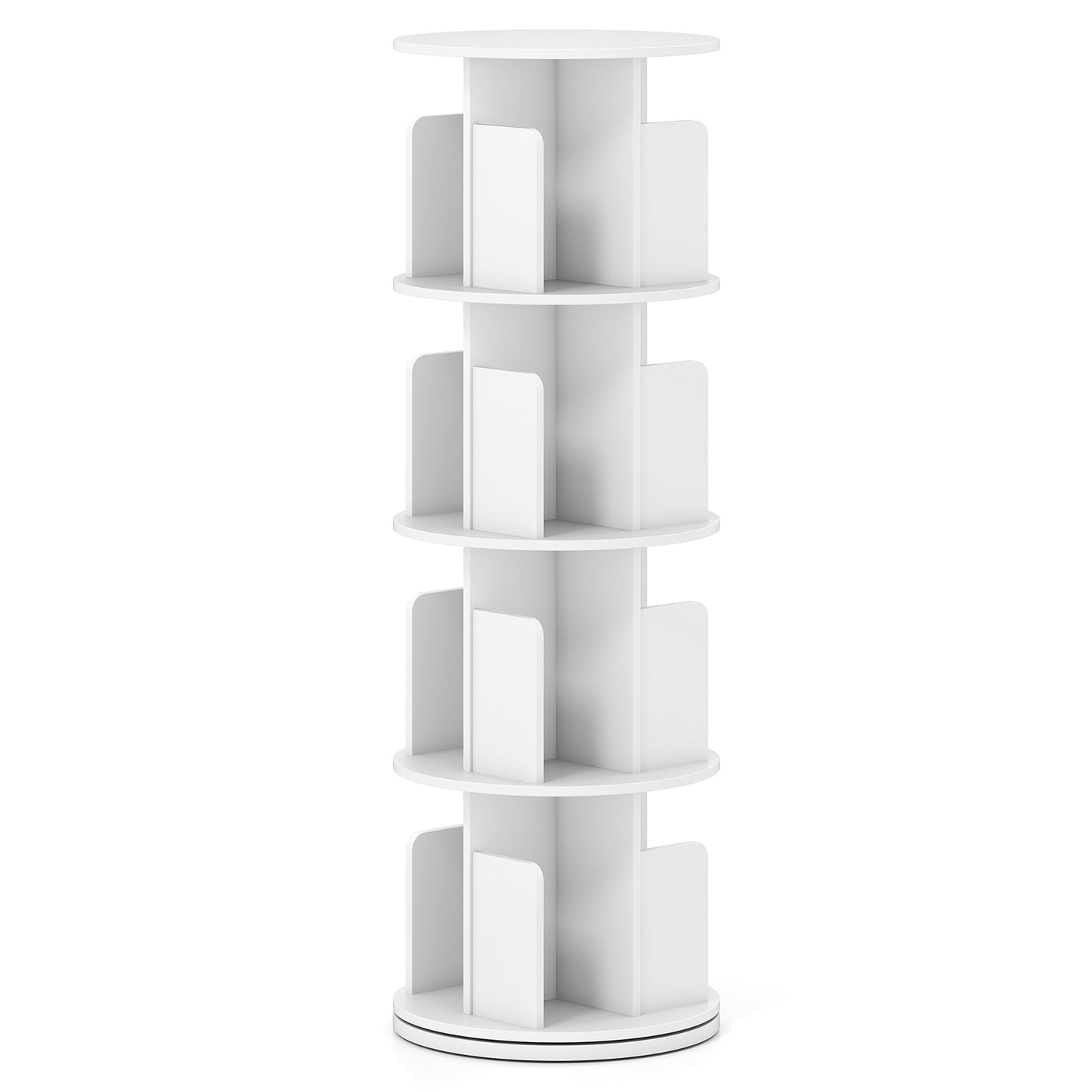 4-Tier Rotating Bookshelf 360¬∞ Display Rack with Dividers and Anti-falling Baffles-White