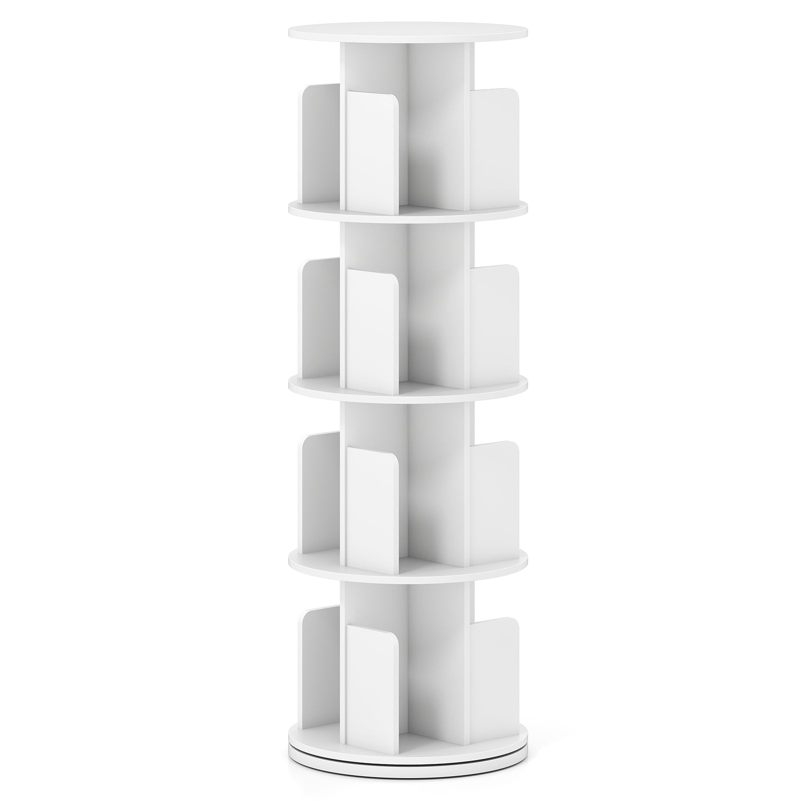 4-Tier Rotating Bookshelf 360¬∞ Display Rack with Dividers and Anti-falling Baffles-White