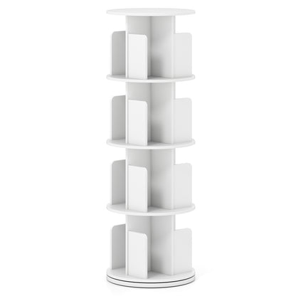 4-Tier Rotating Bookshelf 360¬∞ Display Rack with Dividers and Anti-falling Baffles-White