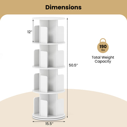 4-Tier Rotating Bookshelf 360¬∞ Display Rack with Dividers and Anti-falling Baffles-White