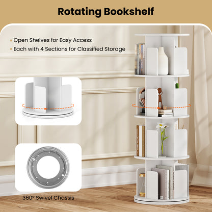 4-Tier Rotating Bookshelf 360¬∞ Display Rack with Dividers and Anti-falling Baffles-White