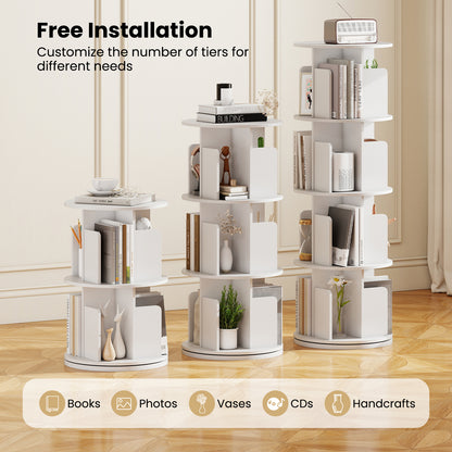 4-Tier Rotating Bookshelf 360¬∞ Display Rack with Dividers and Anti-falling Baffles-White