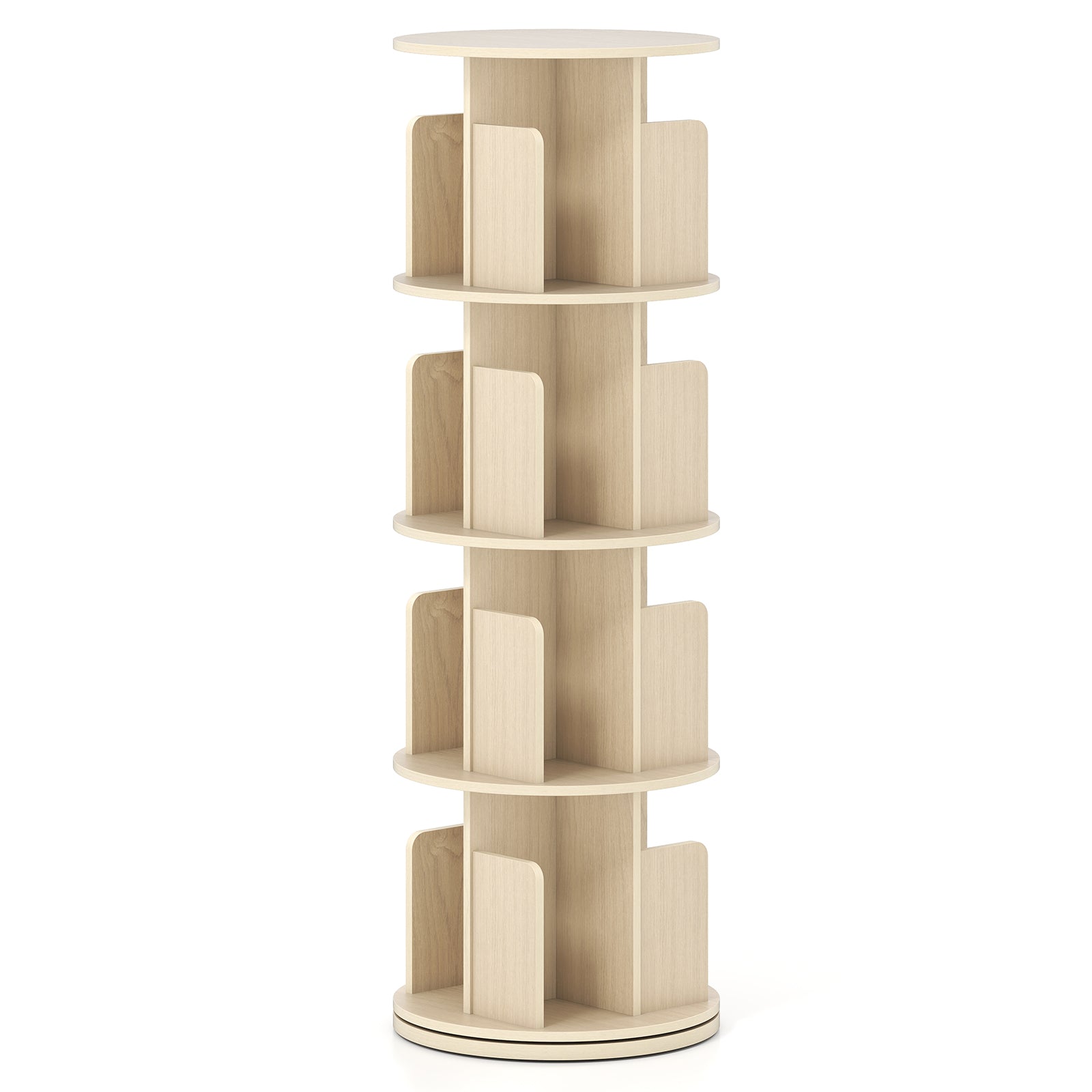 4-Tier Rotating Bookshelf 360¬∞ Display Rack with Dividers and Anti-falling Baffles-Natural