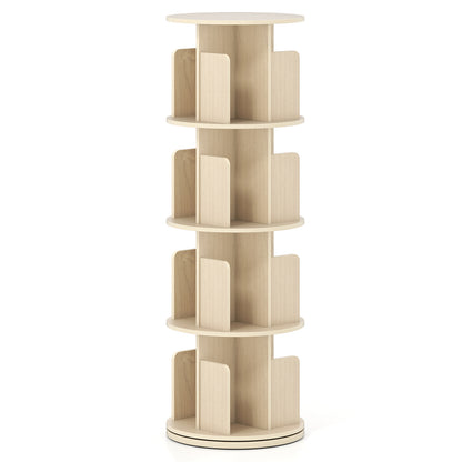 4-Tier Rotating Bookshelf 360¬∞ Display Rack with Dividers and Anti-falling Baffles-Natural
