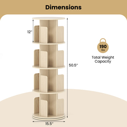 4-Tier Rotating Bookshelf 360¬∞ Display Rack with Dividers and Anti-falling Baffles-Natural
