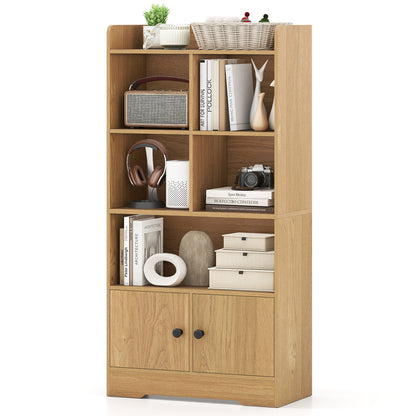 4 Tiers Bookshelf with 4 Cubes Display Shelf and 2 Doors-Natural