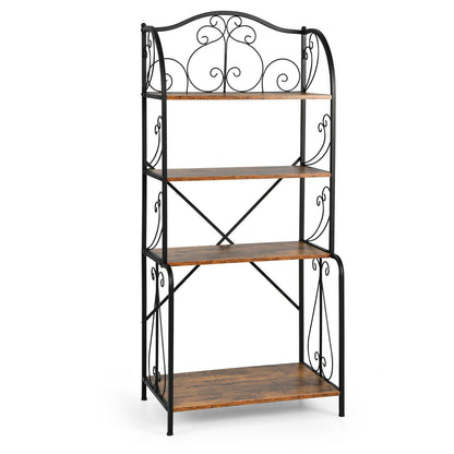 4-Tier Industrial Kitchen Baker's Rack with Open Shelves and X-Bar-Rustic Brown