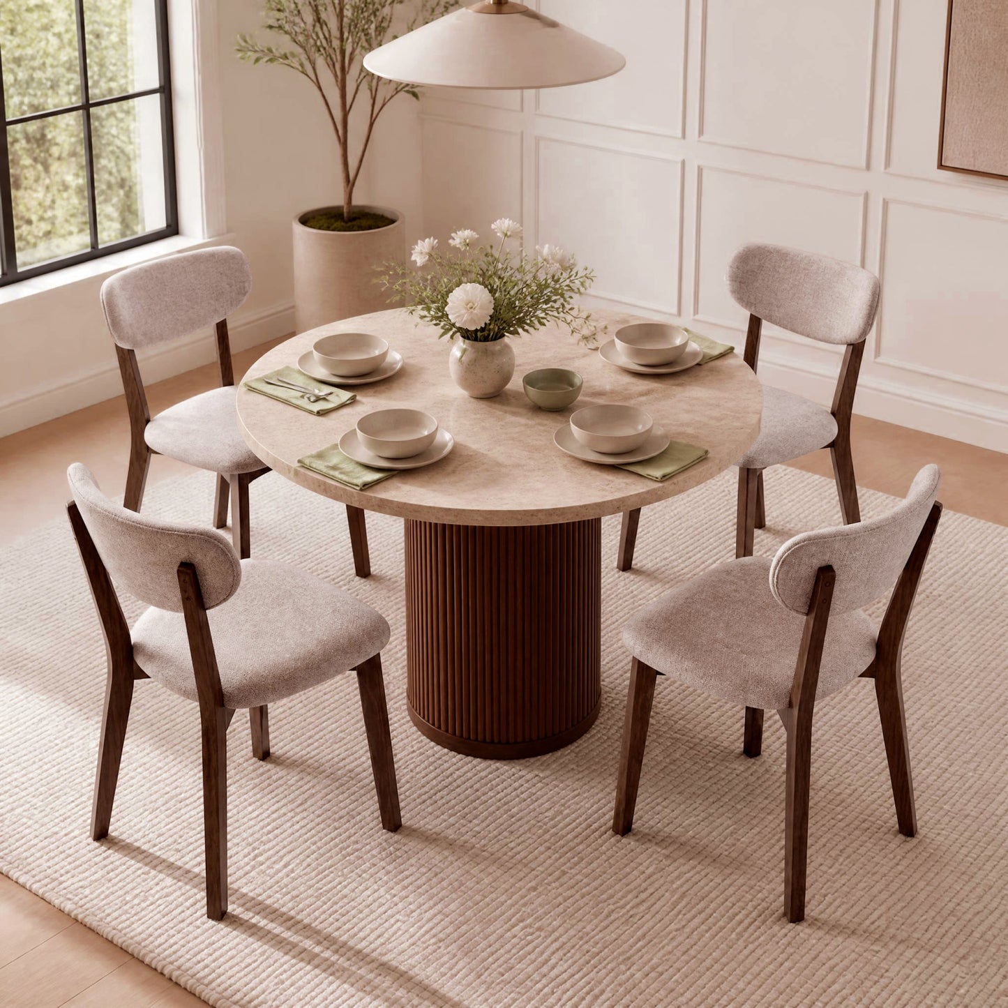 Upholstered Dining Chairs Set of 4 with Rubber Wood Frame