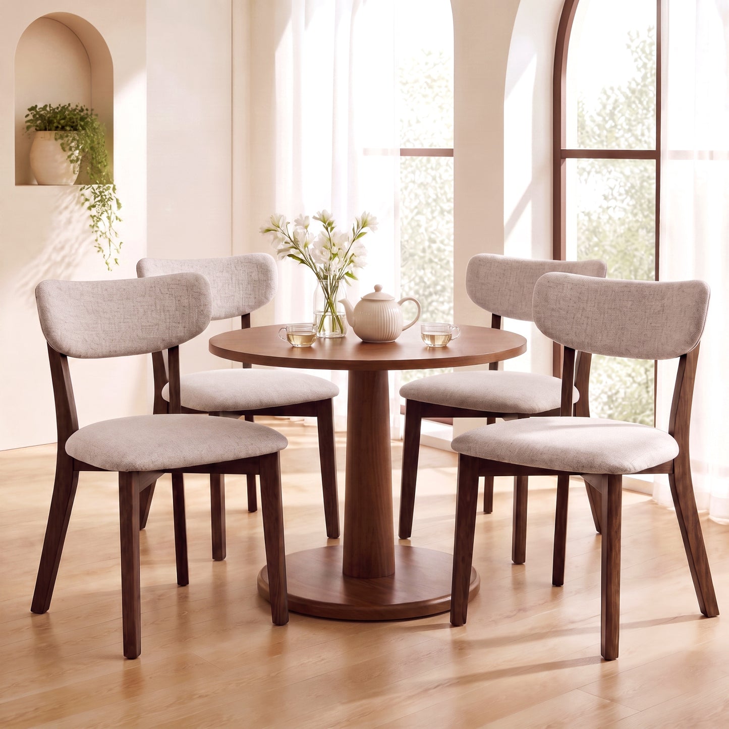 Upholstered Dining Chairs Set of 4 with Rubber Wood Frame