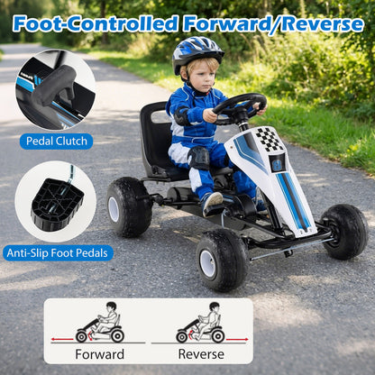 4-Wheel Ride On Toy Pedal Go Kart for Kids with Steering Wheel and Safe Handbrake-White