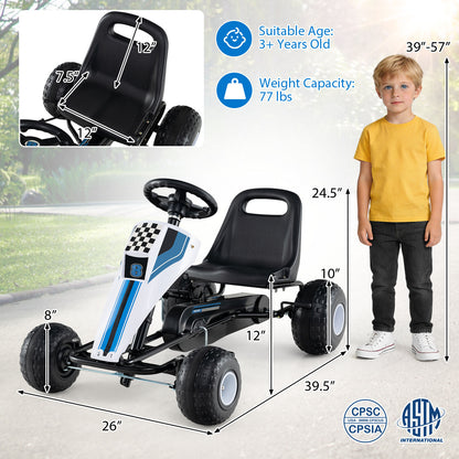 4-Wheel Ride On Toy Pedal Go Kart for Kids with Steering Wheel and Safe Handbrake-White