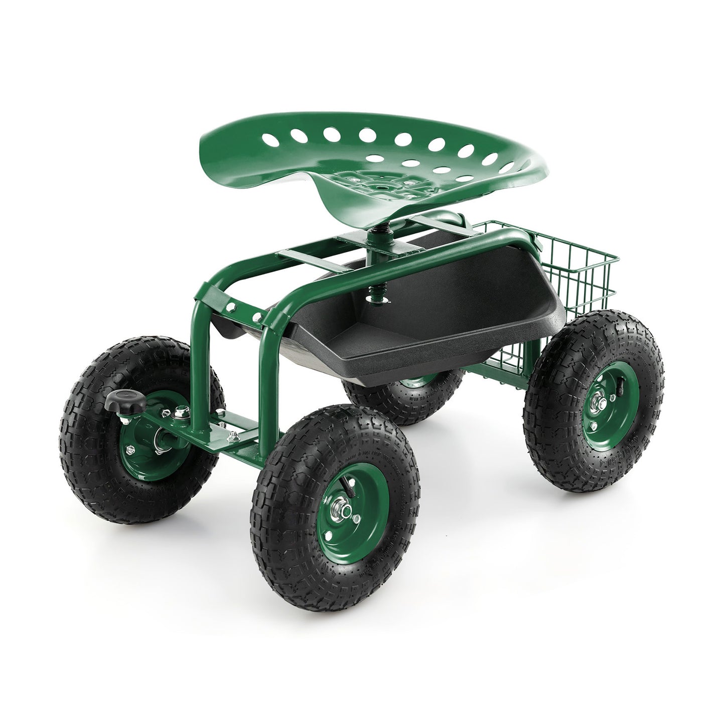 4-Wheel Rolling Garden Cart Work Seat-Green - Green