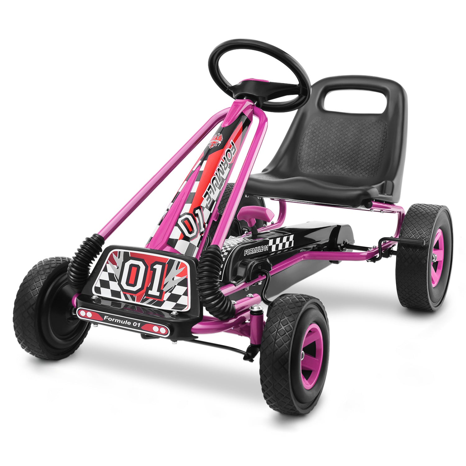 4 Wheels Kids Ride On Pedal Powered Bike Go Kart Racer Car Outdoor Play Toy-Pink - Pink
