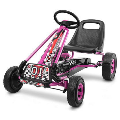 4 Wheels Kids Ride On Pedal Powered Bike Go Kart Racer Car Outdoor Play Toy-Pink - Pink