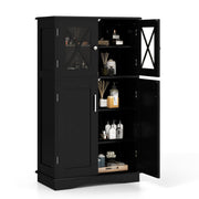 4 Doors Freeestanding Bathroom Floor Cabinet with Adjustable Shelves-Black