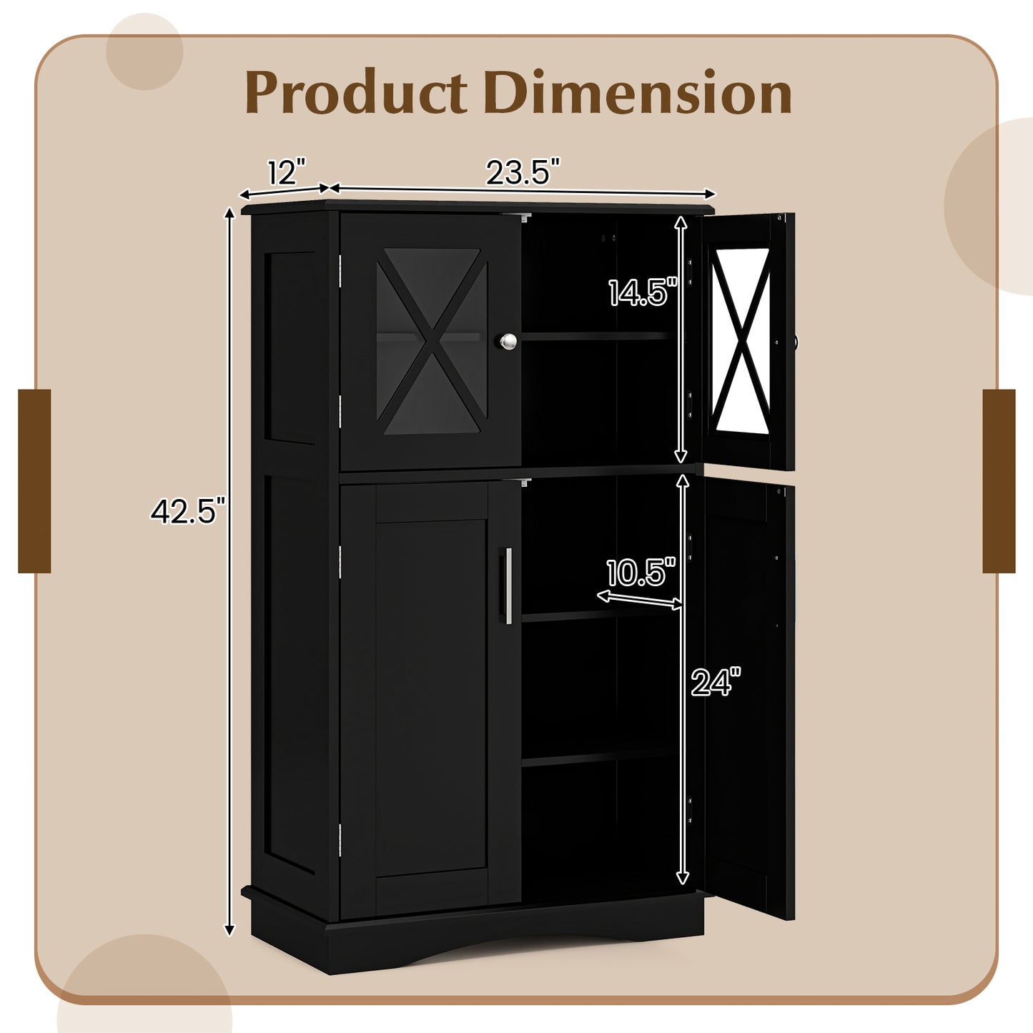 4 Doors Freeestanding Bathroom Floor Cabinet with Adjustable Shelves