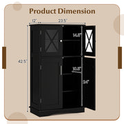 4 Doors Freeestanding Bathroom Floor Cabinet with Adjustable Shelves-Black