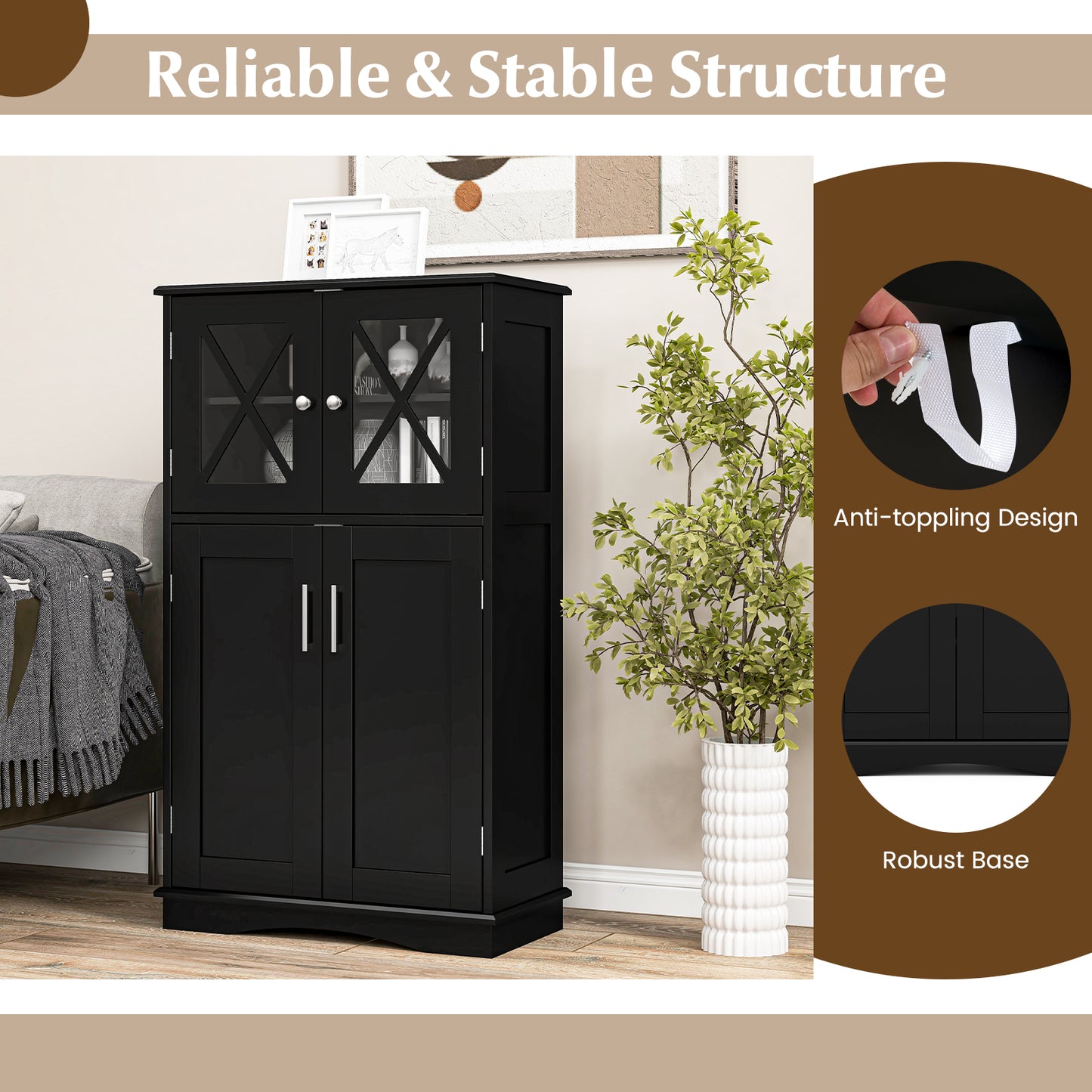 4 Doors Freeestanding Bathroom Floor Cabinet with Adjustable Shelves