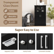 4 Doors Freeestanding Bathroom Floor Cabinet with Adjustable Shelves-Black