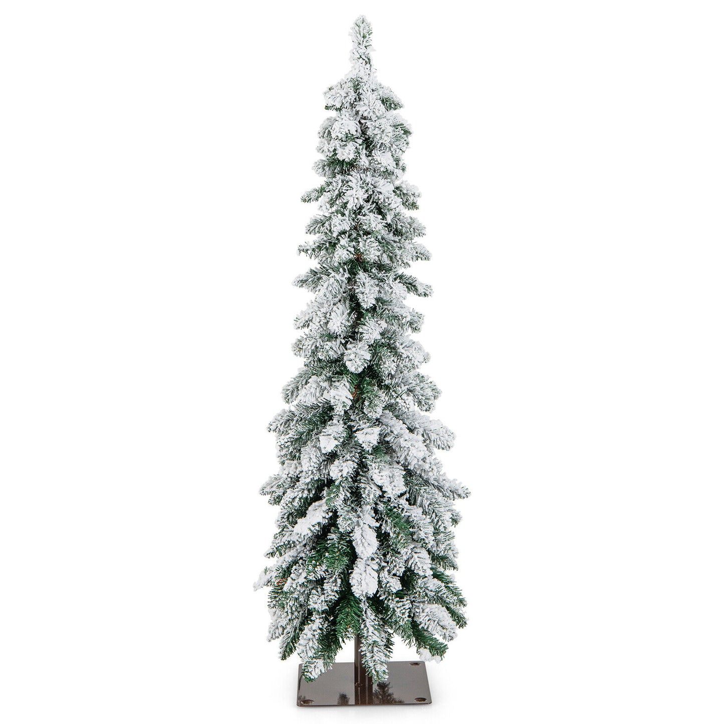 4/5/6 Feet Pre-Lit Artificial Christmas Tree Snow-Flocked Slim Pencil Xmas Decor-5 ft