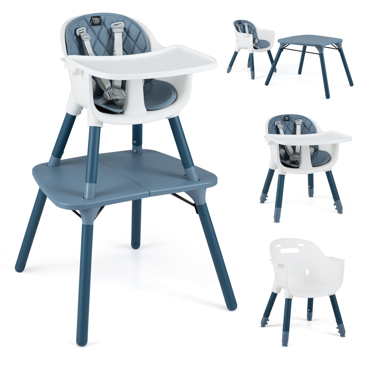 4-in-1 Baby Convertible Toddler Table Chair Set with PU Cushion-Beige - Blue