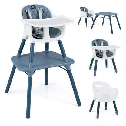 4-in-1 Baby Convertible Toddler Table Chair Set with PU Cushion-Beige - Blue