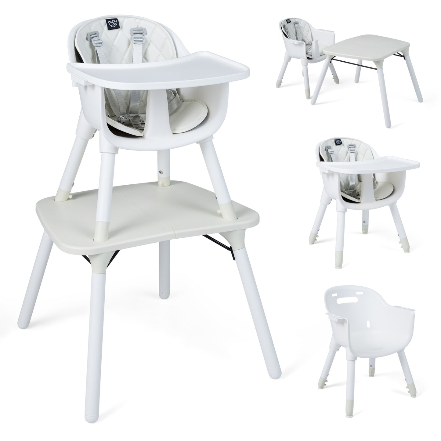 4-in-1 Baby Convertible Toddler Table Chair Set with PU Cushion-Beige - Cream