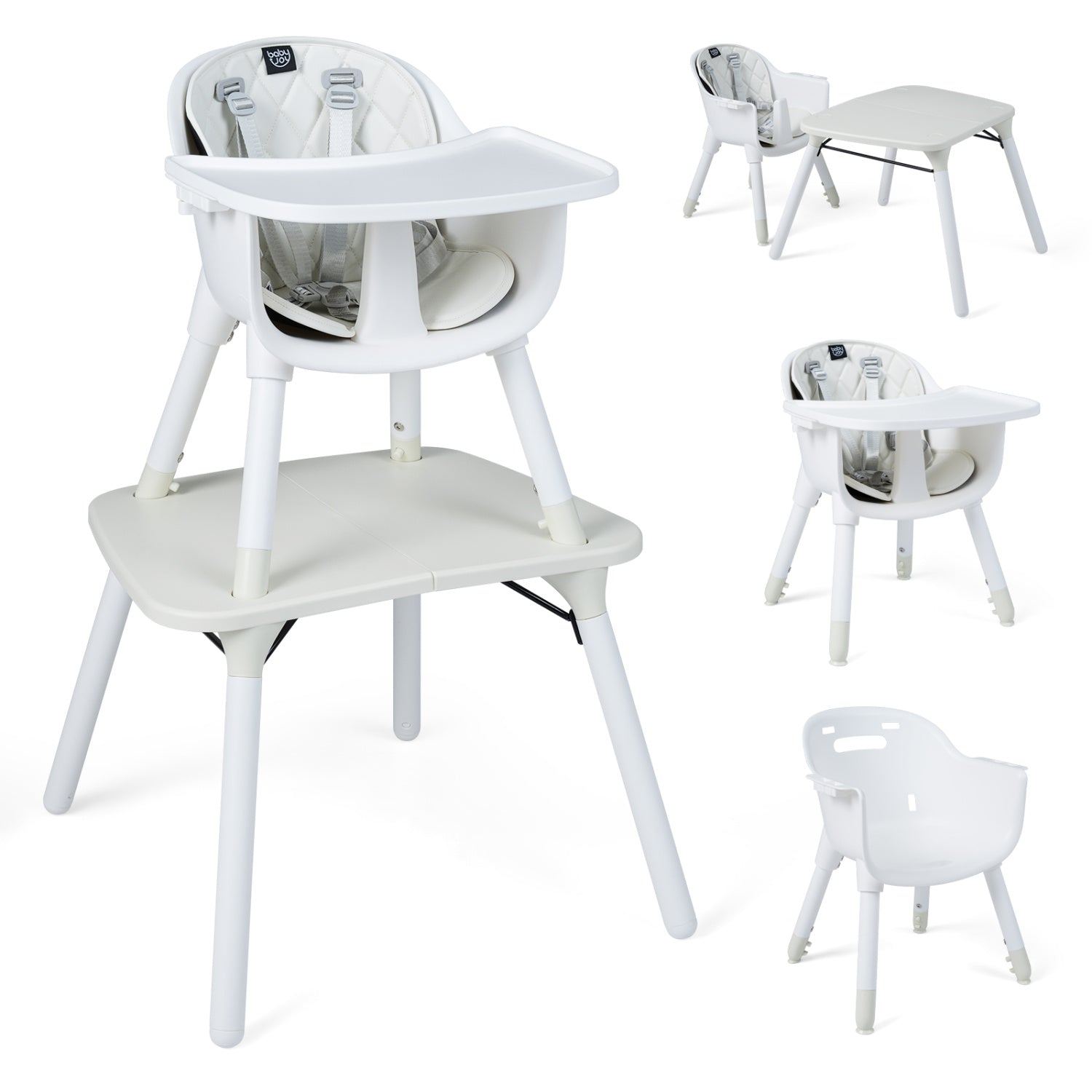 4-in-1 Baby Convertible Toddler Table Chair Set with PU Cushion-Beige - Cream