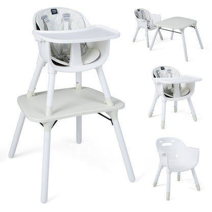 4-in-1 Baby Convertible Toddler Table Chair Set with PU Cushion-Beige - Cream