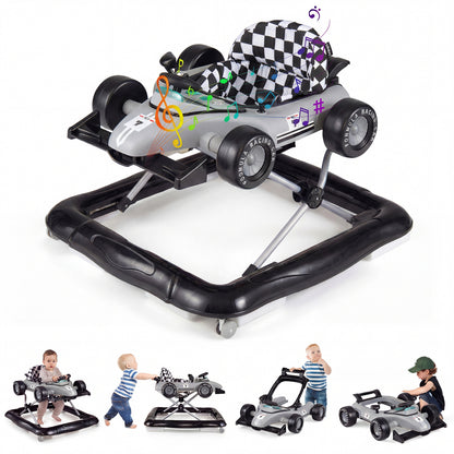 4-in-1 Baby Push Walker Activity Center Height Adjustable with Music Box-White - Gray