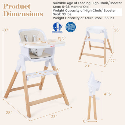 4-in-1 Convertible Baby High Chair with Adjustable Tray