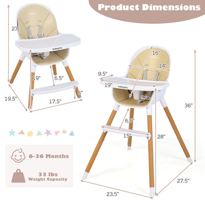 4-in-1 Convertible Baby High Chair Infant Feeding Chair with Adjustable Tray-Beige