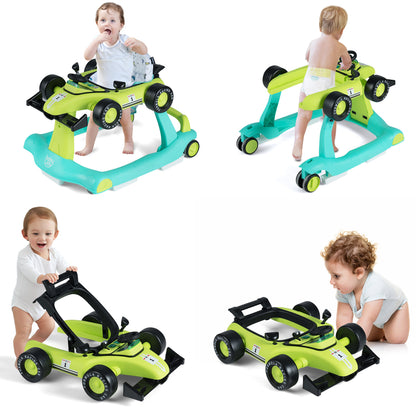 4-in-1 Foldable Activity Push Walker with Adjustable Height-Green - Green