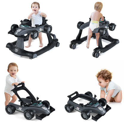 4-in-1 Foldable Activity Push Walker with Adjustable Height-Green - Gray