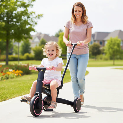 4-in-1 Foldable Toddler Tricycle with Push Handle with Adjustable Seat-Pink