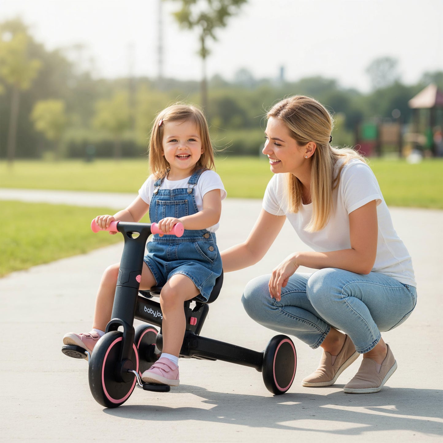 4-in-1 Foldable Toddler Tricycle with Push Handle with Adjustable Seat-Pink